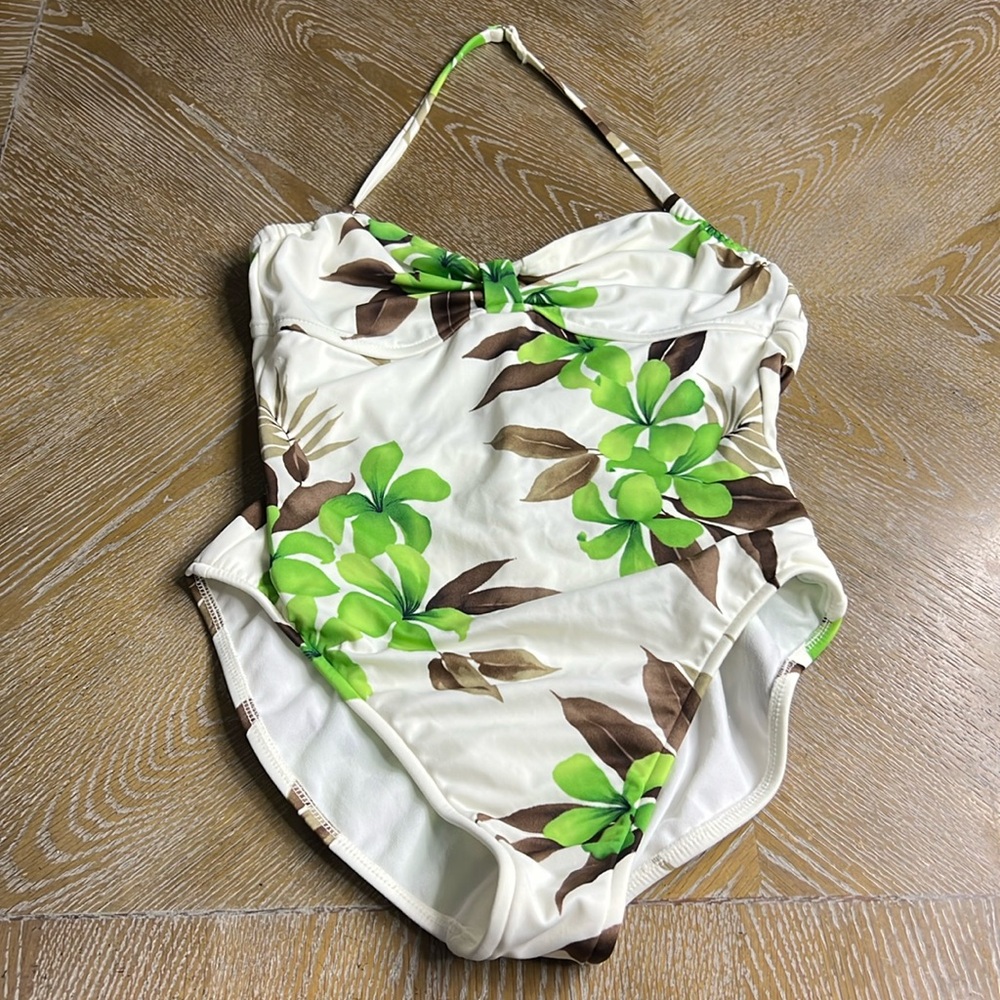 LEILANI Green Tropical Halter One Piece Swimsuit 8